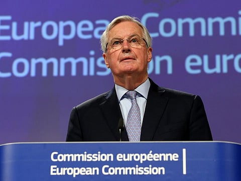 European Commission's Head of Task Force for Relations with Britain Michel Barnier gives a press conference as he reports on the first round of EU-Britain negociations at the EU headquarters in Brussels on March 5, 2020. Barnier has the coronavirus, he announced on March 19, 2020.