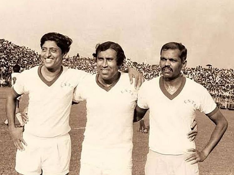 PK Banerjee, centre, with fellow India strikers Chuni Goswami and Tulsidas Balaram
