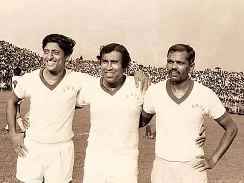 PK Banerjee, centre, with fellow India strikers Chuni Goswami and Tulsidas Balaram