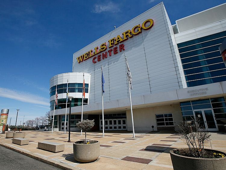 The Wells Fargo Center, home of the Philadelphia 76ers NBA basketball team, is deserted