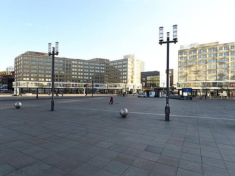 A general view shows the Alexanderplatz square as the spread of the coronavirus disease (COVID-19) continues, in Berlin, Germany, March 21, 2020. 