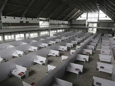 An emergency hospital is set up with nine hundreds beds for coronavirus infected patients, in the Expo Centre in Lahore. 