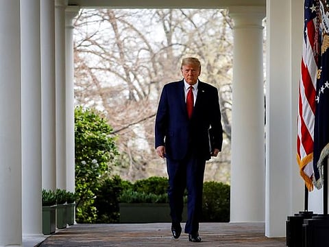 U.S. President Donald Trump arrives during a news conference in the Rose Garden of the White House in Washington, U.S., March 29, 2020
