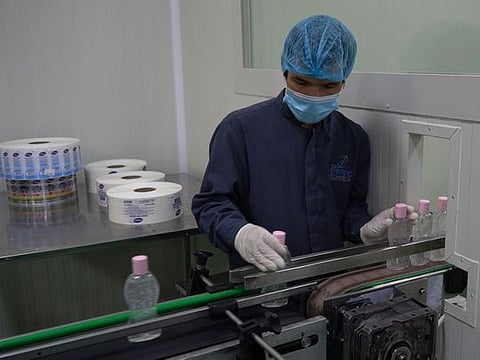 How are sanitisers are made at this UAE facility