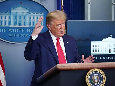 US President Donald Trump speaks during a briefing on the novel coronavirus in the Brady Briefing Room at the White House 