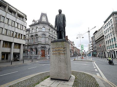  General view of a statue in Dublin as the spread of the coronavirus disease (COVID-19) continues, Dublin, Ireland, March 31, 2020. 