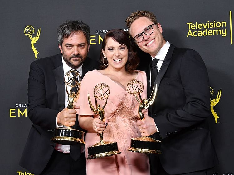 Adam Schlesinger with Rachel Bloom and Jack Dolgen