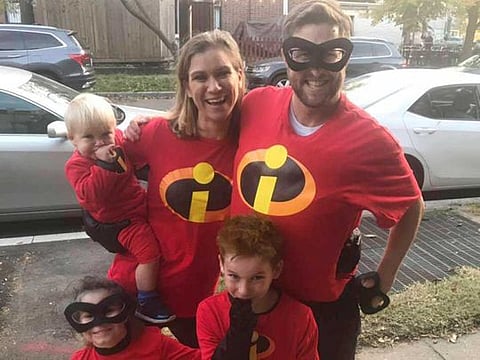 This undated file image posted on Maeve Kennedy Townsend McKean's Facebook account shows her with her family, including her son Gideon Joseph Kennedy McKean, bottom right. Maryland authorities said Monday, April 6, 2020, they have recovered the body of Maeve Kennedy Townsend McKean after she and her son went missing after a canoeing accident. Authorities say they will resume searching Tuesday for her son, 8-year-old Gideon McKean.