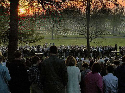 Worshippers attend a sunrise service God's Acre graveyard at Home Moravian Church in Winston-Salem, North Carolina, U.S. in this photo taken in 2010. 