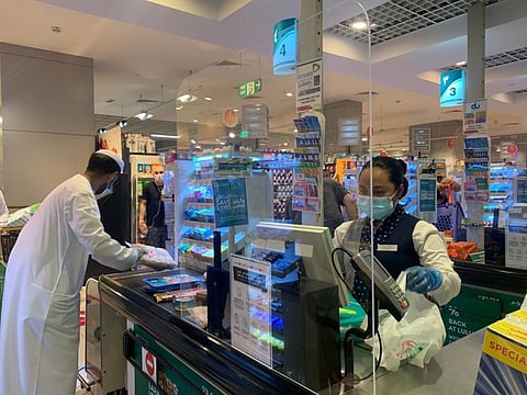 A newly installed anti-microbe barrier at a Lulu hypermarket