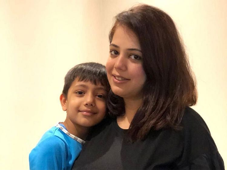 Sanam with six year old son Siddhant at a Sharjah hotel where they are quarantined