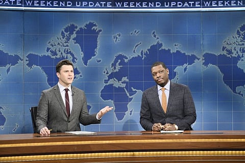 Anchor Colin Jost and anchor Michael Che during Weekend Update.