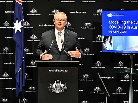 Scott Morrison, Australia's prime minister, speaks during a news conference at Parliament House in Canberra, Australia, on Thursday, April 16, 2020. 