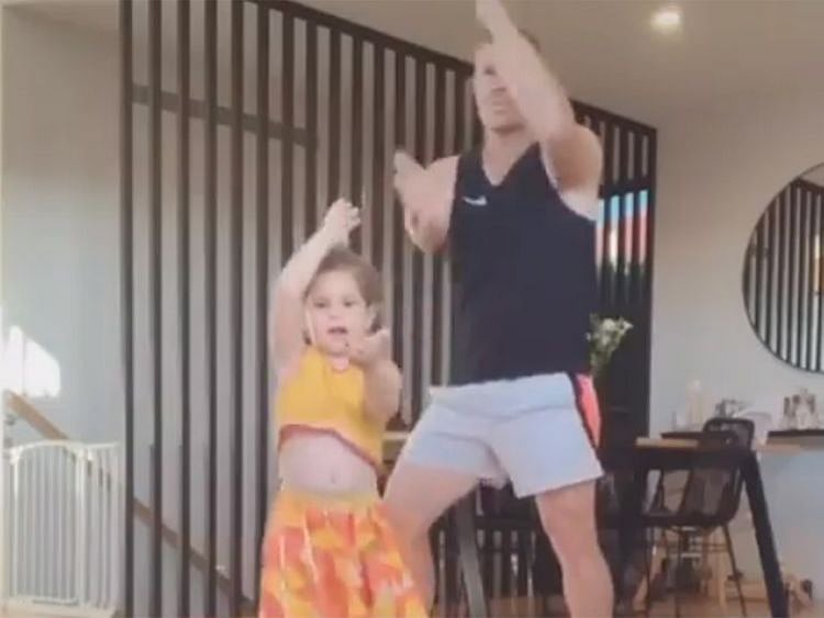 David Warner dancing with his daughter Indi