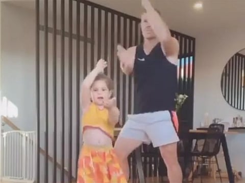 David Warner dancing with his daughter Indi