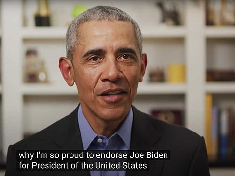 Former US president Barack Obama appears in a video endorsement of former US vice-president Joe Biden, released on April 14, 2020. 