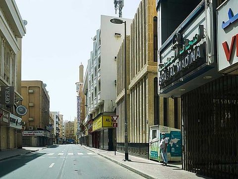 A view of the deserted streets in Al Raffa area of Bur Dubai, Dubai, on April 4 2020. 