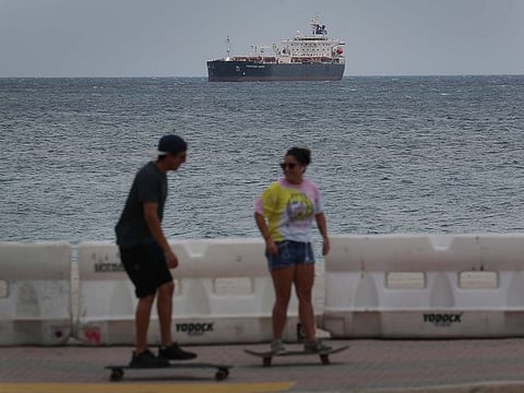The crude oil tanker, Chemtrans Cancale, is seen anchored off shore as it waits to dock at Port Everglades on April 20, 2020 in Fort Lauderdale, Florida.
