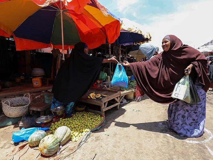 A woman sells fruits t