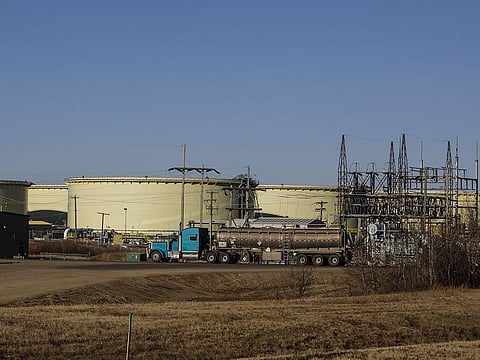 5.	The Marathon Petroleum Corp. refinery is shown in Detroit, Tuesday, April 21, 2020. The world is awash in oil, there's little demand for it and we're running out of places to put it. 