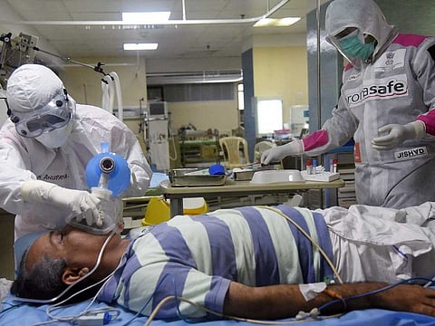 A mock drill underway in Ernakulam in the southern Indian state of Kerala, as part of efforts to prevent the spread of COVID-19.