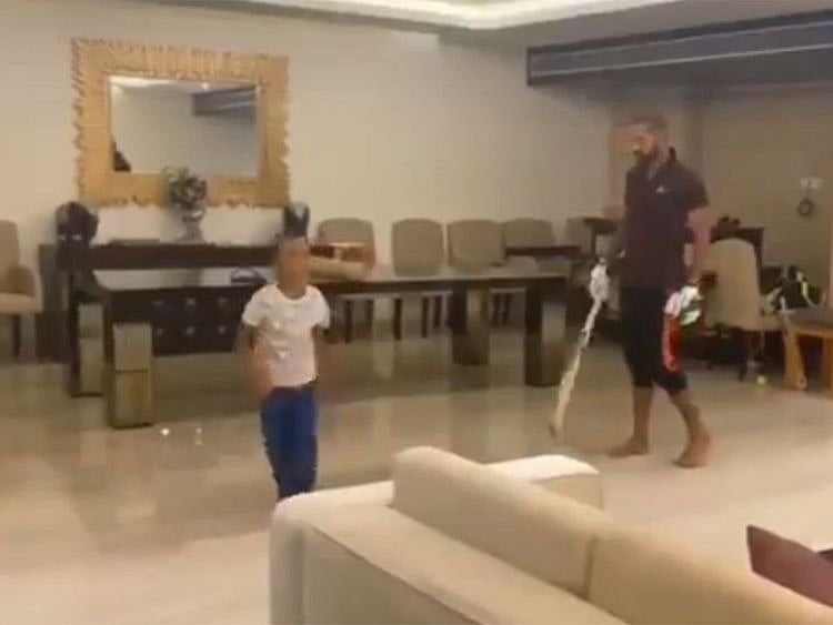 Shikhar Dhawan took to Twitter to post a video of him batting against his son Zoravar amid coronavirus lockdown.