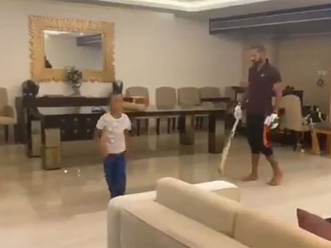 Shikhar Dhawan took to Twitter to post a video of him batting against his son Zoravar amid coronavirus lockdown.