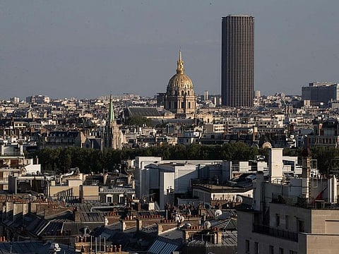 The Invalides and the Montparnasse Tower (R) in Paris, on the 38th day of a lockdown in France aimed at curbing the spread of the COVID-19 disease, caused by the novel coronavirus. 