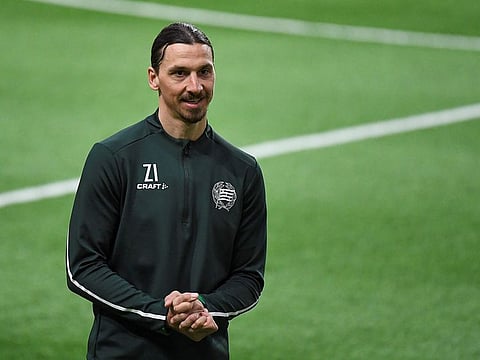 AC Milan's Swedish forward Zlatan Ibrahimovic takes part in a training session of Swedish league team Hammarby IF at Tele 2 Arena on April 17, 2020 in Stockholm.  