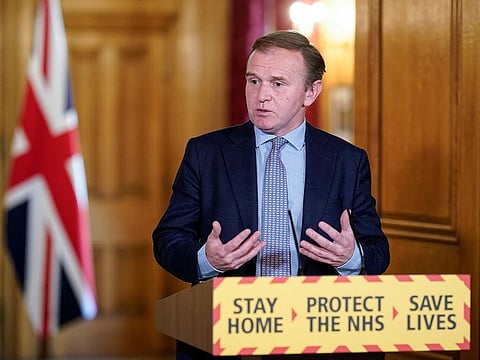 Britain's Secretary of State for Environment, Food and Rural Affairs George Eustice speaks during a daily news conference on the COVID-19 outbreak, at 10 Downing Street in London, Britain April 26, 2020. 