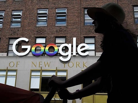 The Google logo adorns the outside of their NYC office.