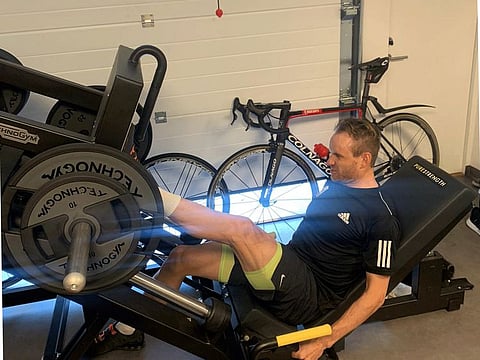 Alexander Kristoff goes through the grind indoors in Norway to keep himself ready for a resumption of the season.