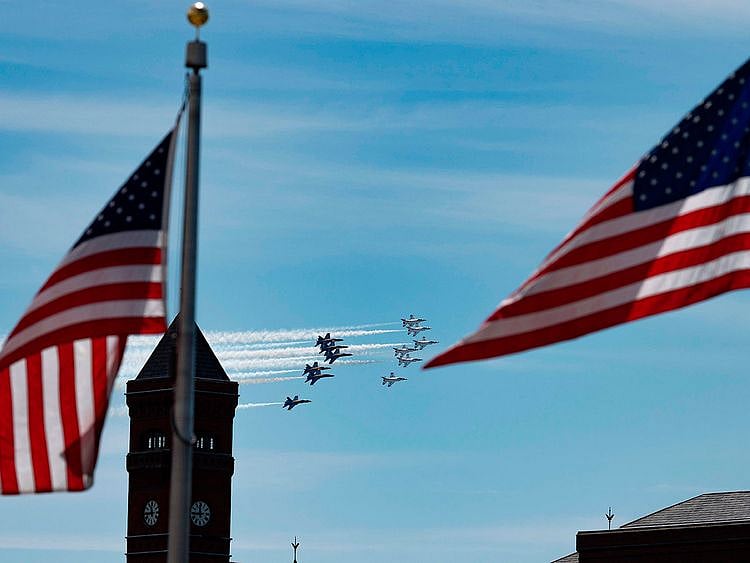 Military jets fly over US cities to salute frontline workers