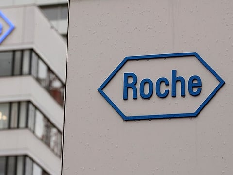 The logo of Swiss drugmaker Roche is seen at its headquarters in Basel, Switzerland. 