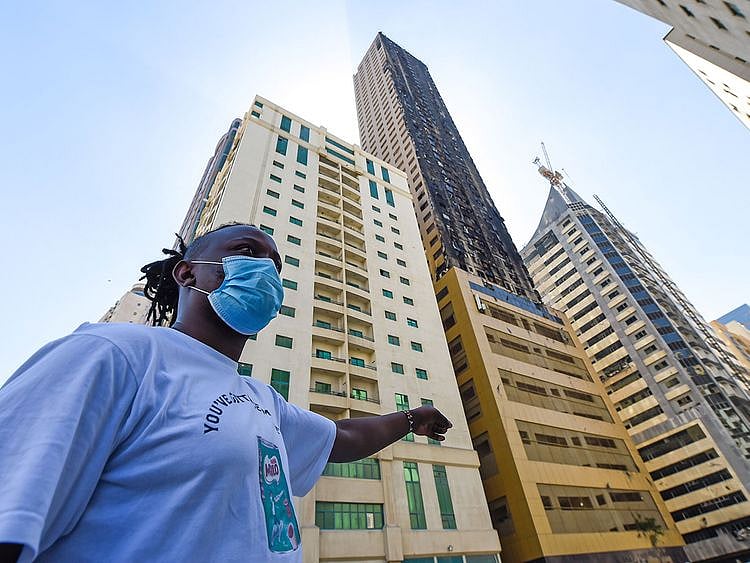 Dennis Ngugi, a resident of the Abbco Tower in Al Nahda, Sharjah which caught fire on Tuesday night. Photo : Virendra Saklani/Gulf News