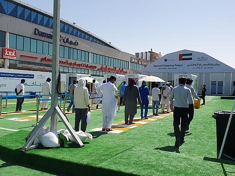 Shots from a tour of the Mussafah COVID-19 screening centre where 25,000 are being screened a day