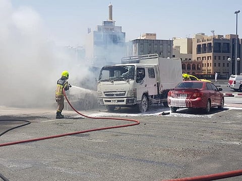 Fire involved four vehicles in a Bani Yas Street car park in Dubai on Saturday