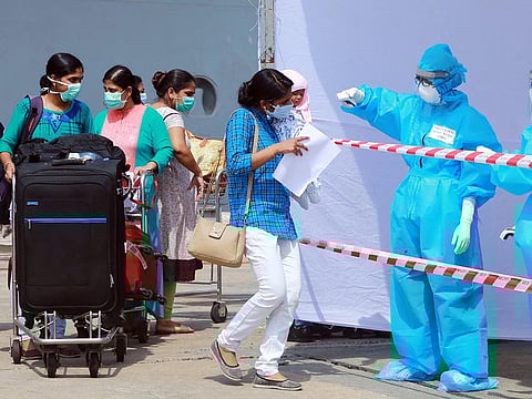 Picture for illustrative purposes: Stranded Indian nationals arriving back in the country 