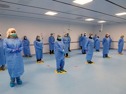 A field hospital set up by Qatari authorities to treat people infected with COVID-19 is pictured on May 11 in Doha.