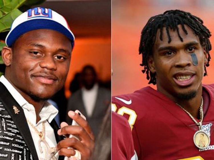 New York Giants player Deandre Baker (left) and Quinton Dunbar, pictured playing for the Washington Redskins