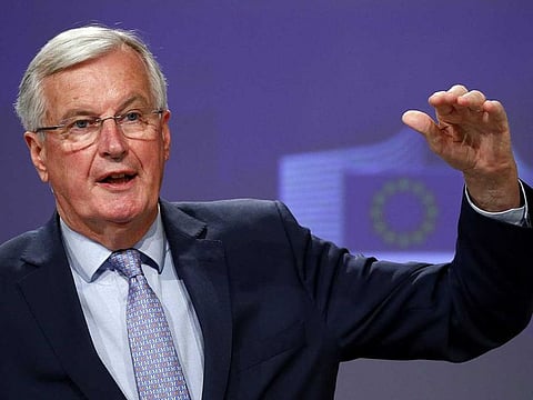 European Union's Brexit negotiator Michel Barnier at a news conference following the third round of Brexit talks with Britain, in Brussels on May 15, 2020.  