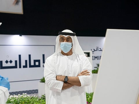 Sheikh Mohamed at the Emirates Field Hospital in Abu Dhabi.
