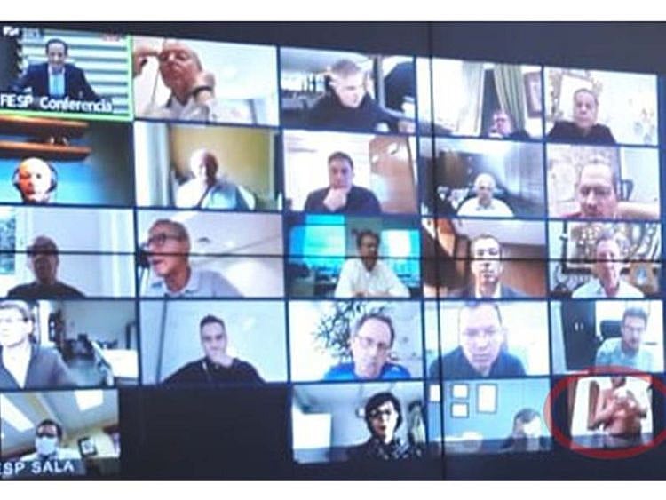 Man showers during video call