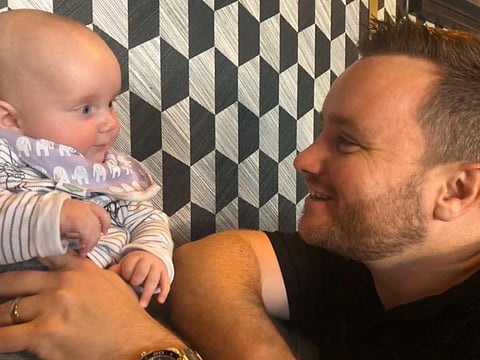 Steve Jennings with son Lochlan whom he has not seen for two months now