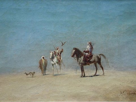 Alberto Pasini (1826-1899) -  A falcon hunt, 19th century, Oil on canvas by Alberto Pasini.
