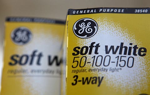 In this file photo packages of General Electric light bulbs are displayed on a hardware store shelf July 17, 2009 in San Rafael, California.  