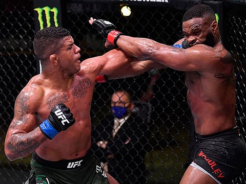 Gilbert Burns of Brazil (blue gloves) is devastated at not being able to make it to the UAE for the 'Fight Island' card after testing positive for coronavirus on the eve of boarding the flight.