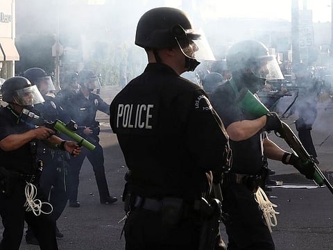 Security forces take position during a protest against the death in Minneapolis police custody of George Floyd, in Los Angeles, California, U.S., May 30, 2020. 
