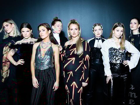 A photo provided by Sunna Ben shows the Icelandic feminist rap collective Daughters of Reykjavik. Last year the group changed its name to Daughters of Reykjavik and cut its ranks to nine rappers. 