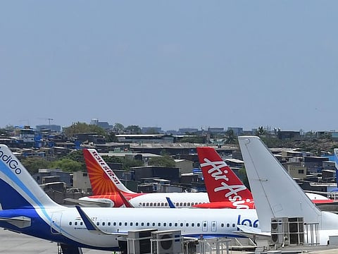 Aircraft belonging to IndiGo, Air-India and Air Asia parked in the apron area of Chhatrapati Shivaji Maharaj International Airport in Mumbai. With a prolonged lockdown all over the world in view of the coronavirus pandemic, 'overcrowding' due to a large number of idle aircraft parked at major airports around the world is a major concern for airlines, airports and insurers.